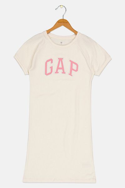 GAP Kids Girl Embroidered Logo Dress, Off White