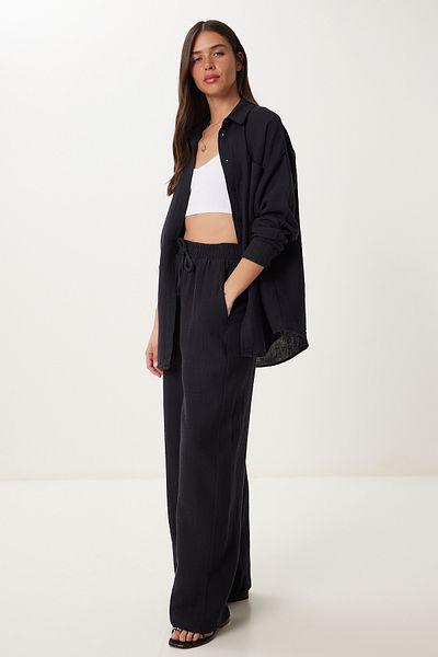 Lovelyİstanbul Oversize Muslin Shirt Trousers Set Lsa0014 Black