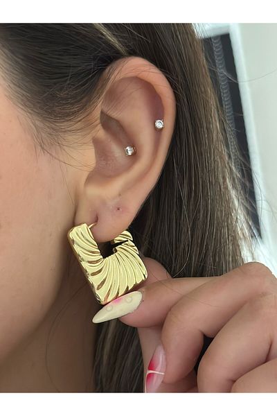 MyladyAccessoriess Wave Detailed Square Vintage Earrings (Steel)