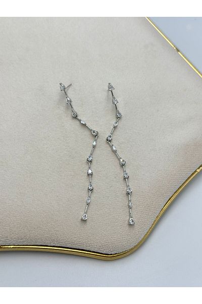 MyladyAccessoriess Row Drop Detail Long Steel Earrings