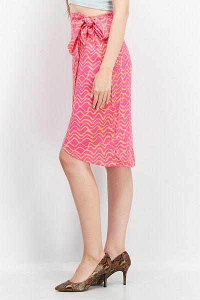 Sinsay Women Allover Printed Wrap Skirt, Pink/Orange