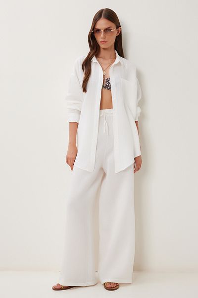 Lovelyİstanbul Oversize Muslin Shirt Trousers Set Lsa0014 Ecru
