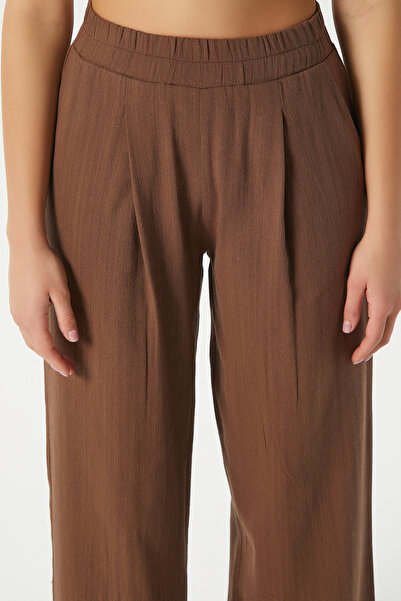 Ritnice Women's Lana Linen Cotton Brown Palazzo Pants