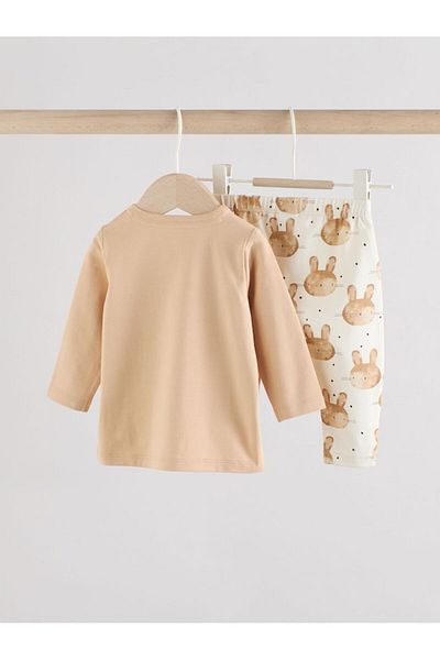 Next Baby Cotton Cream Rabbit Patterned Long Sleeve Top and Bottom Set