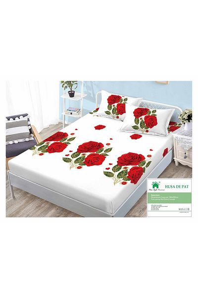 FIONNA.RO Duvet Cover with Elastic and Pillowcases 160x200cm - Red Roses