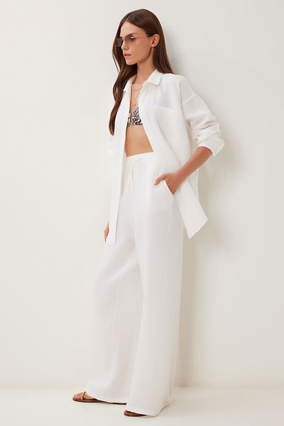 Lovelyİstanbul Oversize Muslin Shirt Trousers Set Lsa0014 Ecru
