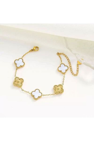 AKSESUARIM Women's Clover Figured Enameled Steel Bracelet