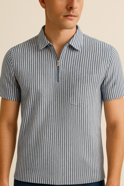 Calista home Cotton Men's Polo Neck Striped Short Sleeve T-Shirt T-Shirt Soft