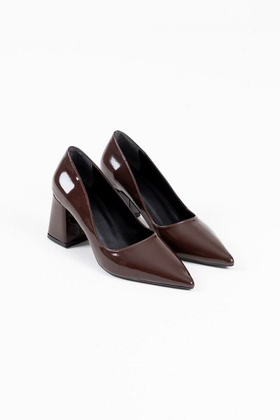 ripuvainen Eloura Women's Patent Leather Classic Thick Heeled Shoes - Bitter Brown