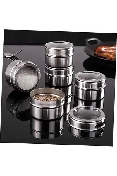 DERİK Magnetic Spice Rack Set, Stainless Steel 6 Spice Jars and Metal Stand, Transparent