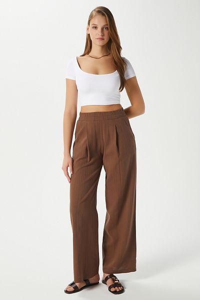 Ritnice Women's Lana Linen Cotton Brown Palazzo Pants