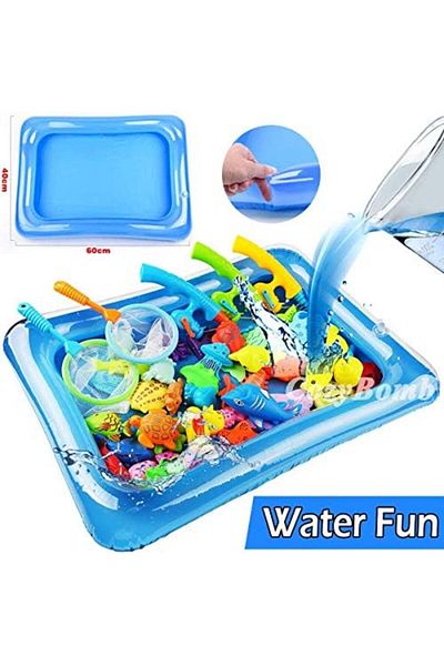 unbranded Children's Magnetic Fishing Game with 3D Fish Models, 50 Pieces with Pool and Inflator