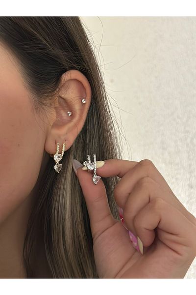 MyladyAccessoriess Double Heart Detail Steel Earrings Silver