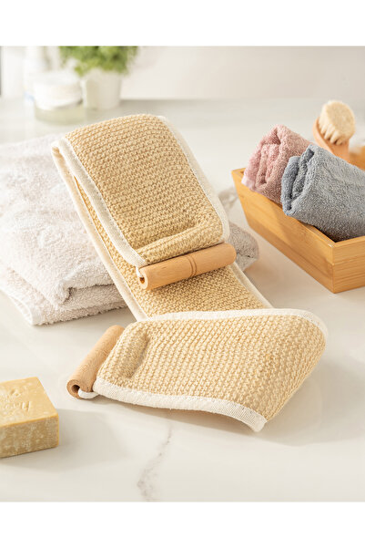 Efloria Ahşap Saplı Uzun Kabak Lifi Sırt Kesesi Kabak Kesesi Çift Taraflı Örm...