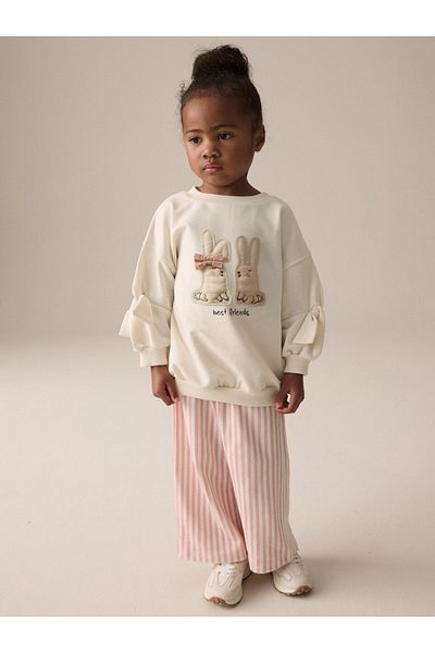 Next Baby Cotton Cream Pink Rabbit Pattern Long Sleeve Bottom Top Set