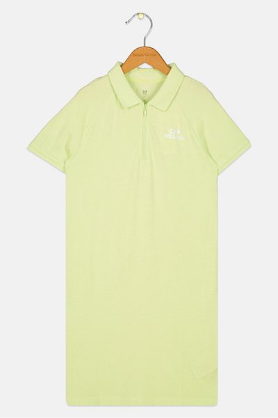 GAP Kids Girl Spread Collar Short Sleeve Brand Logo Polo Shirt, Lime Green