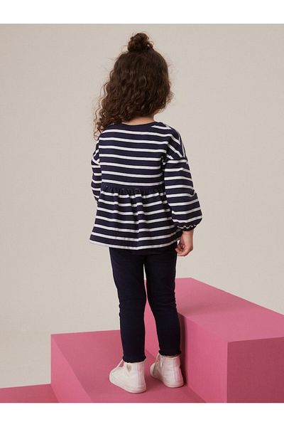 Next Baby Cotton Navy Blue Striped Floral Print Long Sleeve Bottom Top Set