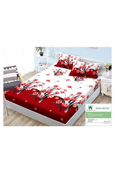 FIONNA.RO Duvet Cover with Elastic and Pillowcases 160x200cm - Red Tulips