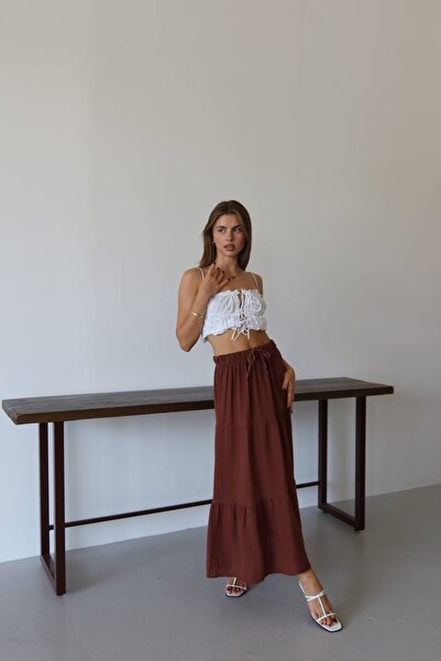 Welsoft Muslin Fabric Pleated Detailed Women's Skirt