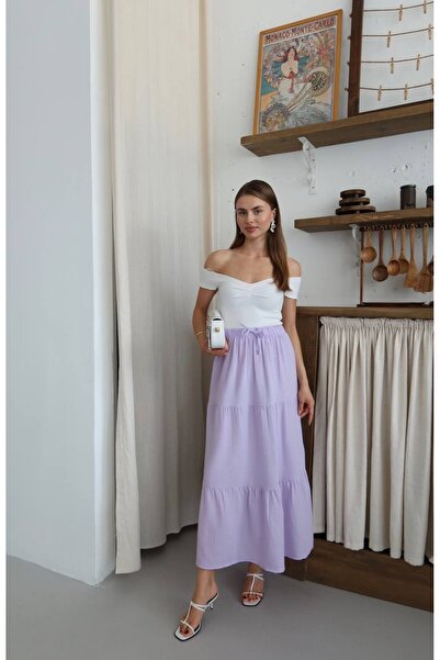 Welsoft Muslin Fabric Pleated Detailed Women's Skirt