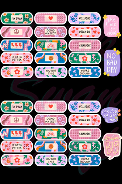 Pink Swan Craft Motivasyon Yazılı Yara Bantları Etiket Seti, Bullet Journal, ...