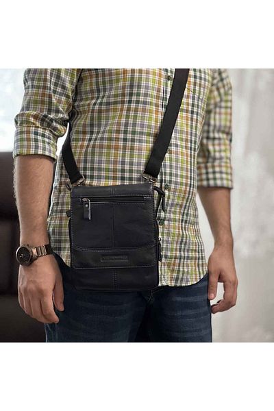 Micutz Men's shoulder bag, Allan Marco, made of genuine leather, 20x23x3.2 cm, Navy