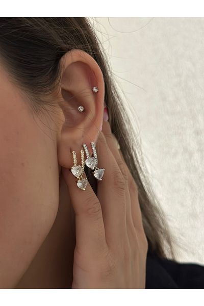 MyladyAccessoriess Double Heart Detail Steel Earrings Silver