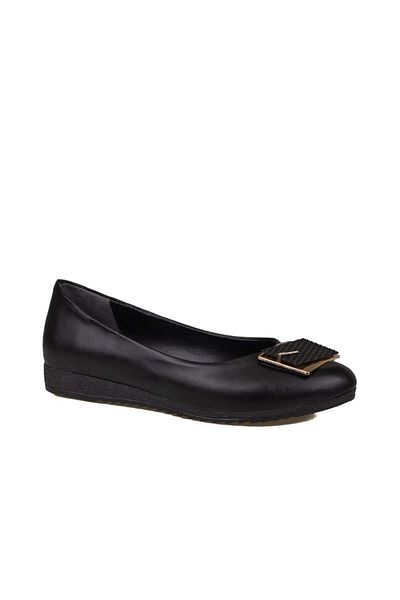 Trend Adımlar Black Stone Embroidered Women's Classic Ballerinas