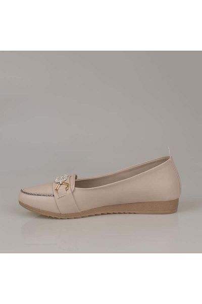 Trend Adımlar Cream Comfort Stone Embroidered Women's Ballerinas