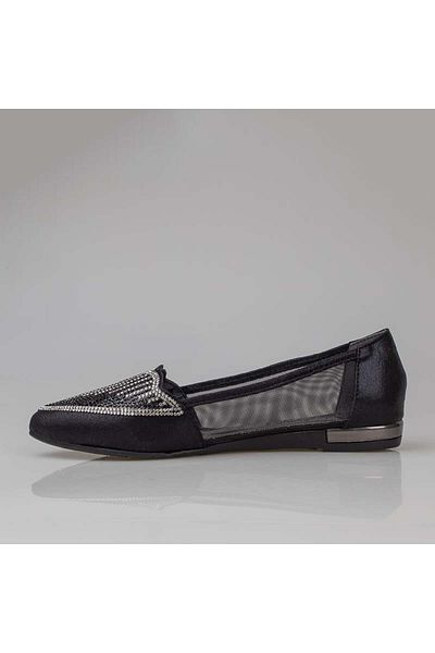 Trend Adımlar Black Stone Embroidered Women's Ballerinas