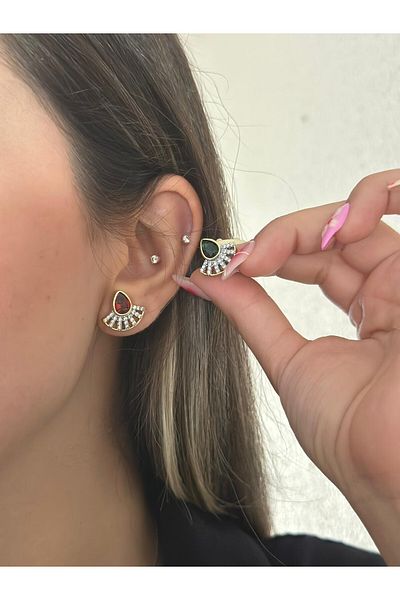MyladyAccessoriess Drop Detail Fan Tiny Earrings Green