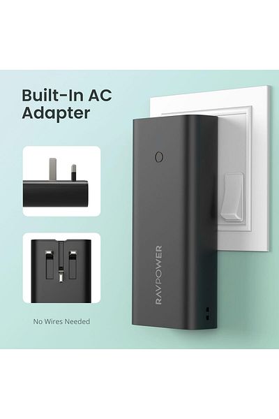 RavPower RP-PB243 10000mAh 3 Ports with a Charger Inside Power Bank Black