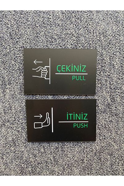 Yönline Push Pull Door Warning Sign Set Self Adhesive Push Pull Antishock Sheet - 12X7,5 cm