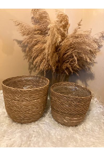 Paganca 2-Piece Wicker Cylinder Flower Pot Medium Sizes