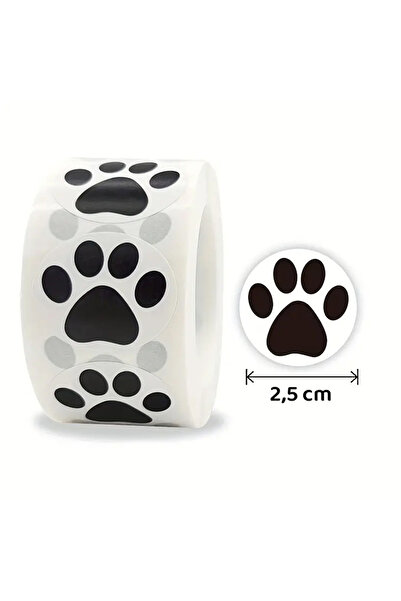 hdcw 500 ADET 2.5cm RULO YAPIŞKANLI KEDİ PATİ DESENLİ STICKER ETİKET HEDİYE PAKETLEME