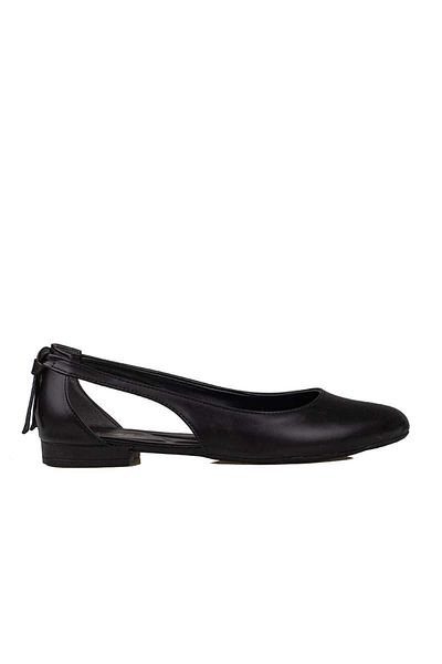Trend Adımlar Black Side Open Back Tasseled Flat Women's Ballerinas
