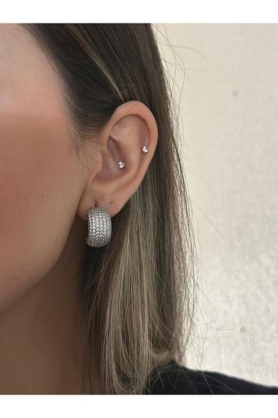 MyladyAccessoriess Double Color Detail Full Zircon Hoop Earrings (Steel)
