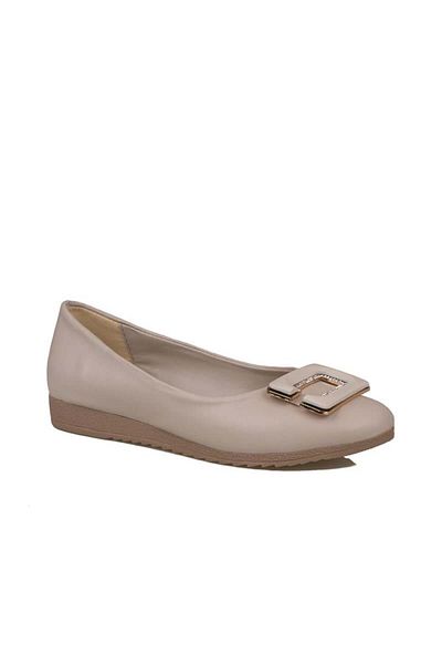 Trend Adımlar Cream Classic Stone Embroidered Women's Ballerinas