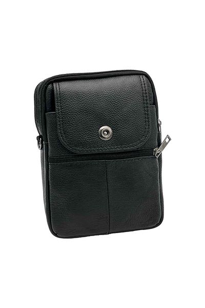 Micutz Men's Shoulder Bag with Strap, Natural Leather, Black and Brown, 14x19x5 cm, Black Color