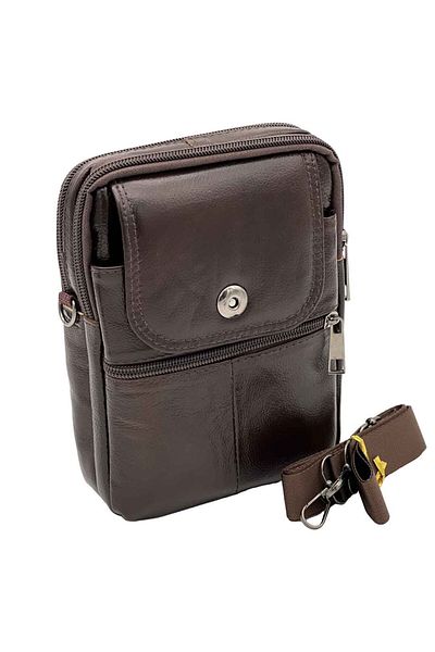 Micutz Men's Shoulder Bag with Strap, Genuine Leather, Black and Brown, 14x19x5 cm, Dark Brown