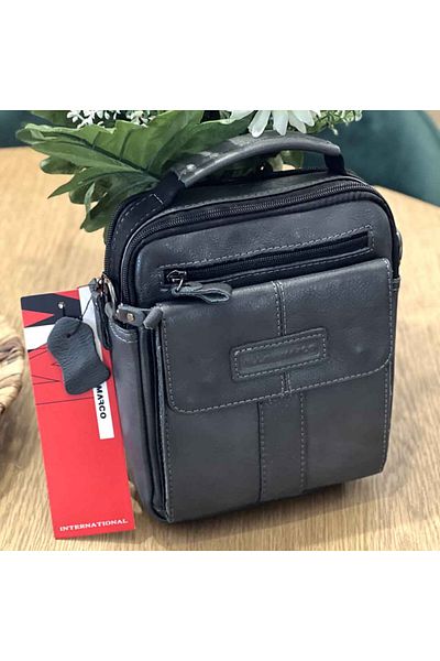 Micutz Men's Handbag Navy, Grey, Allan Marco | Genuine Leather, 20 cm x 23 x 7.5 cm, Dark Grey Color