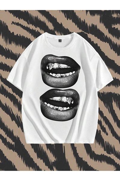 SVART WEAR Lip Mouth Printed T-Shirt Oversize Unisex Tee T-Shirt