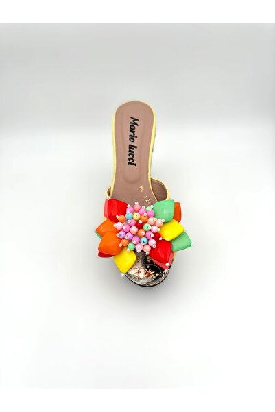 Mariolucci Kadın Dolgu Topuklu Terlik Hakiki Sarı Deri