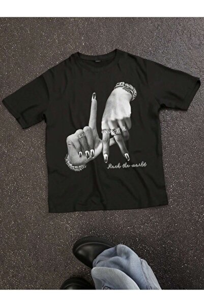 SVART WEAR Tricou unisex LA Rock The World cu imprimeu tricou supradimensionat