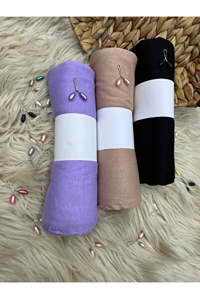 LA SEFA 3 Πακέτα Χτενιστό Βαμβακερό Επίπεδο Σάλι-ΣΚΟΥΡΟ Μπεζ-ΜΑΥΡΟ-Λιλά