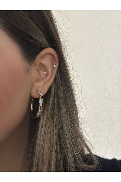 MyladyAccessoriess Zircon Stone Detailed Steel Hoop Earrings