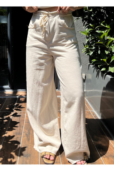 Fashion'S Kadın Bej Gabardin Bağcıklı Pantolon