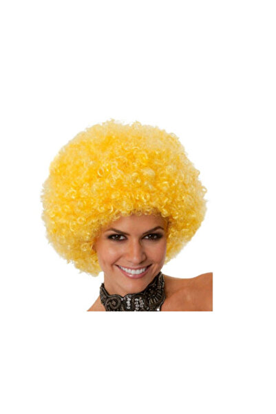 ForWhat Perucă galbenă pufoasă de păr bonus pentru birou, acasă, birou, activități, spectacol, costum