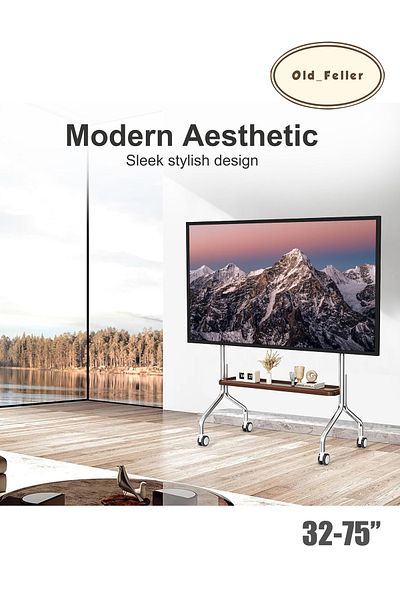 Old_Feller Mobile TV cart with storage, wheels, fits 32-75" screens, for living room