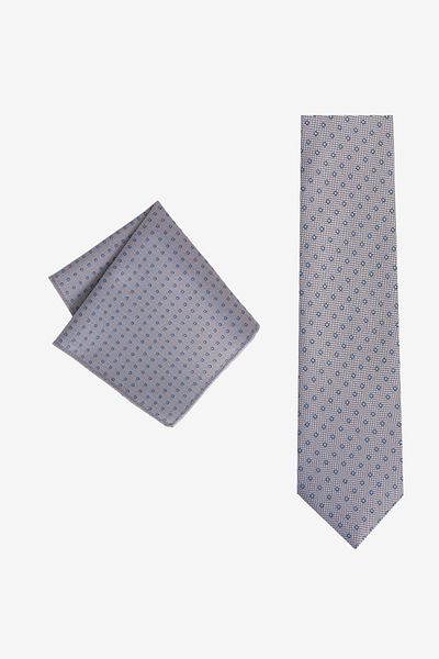 ALTINYILDIZ CLASSICS Men's Gray-Blue Tie-Pocket Square Set
